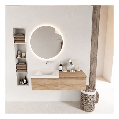 Mondiaz Bukla 120cm badmeubel met module 60 kleur washed oak met 2 lades wastafel links zonder kraangat kleur talc