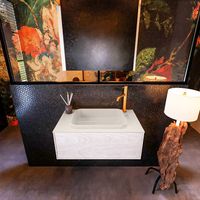 Badkamermeubelset Mondiaz Erin 80 cm met 1 Lade met RIDGE Wastafel Midden Linen met 1 kraangat Greeploos Mat Underlayment