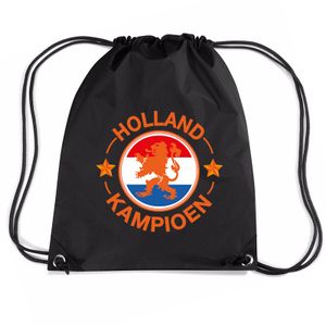 Holland kampioen leeuw voetbal rugzakje / sporttas met rijgkoord zwart