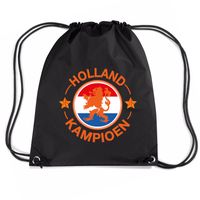 Holland kampioen leeuw voetbal rugzakje / sporttas met rijgkoord zwart - thumbnail