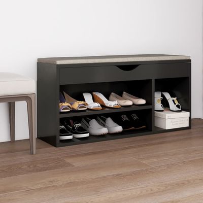 VidaXL Schoenenbank met kussen 104x30x49 cm bewerkt hout grijs