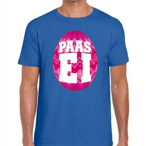 Paasei t-shirt blauw met roze ei voor heren