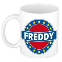 Freddy voornaam koffiemok - beker - wit/blauw - 300 ml - Cadeau - Heren - Collega - Vaderdag