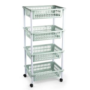 Opberger/organiser trolley/roltafel met 4 manden 85 cm mintgroen - Opberg trolley