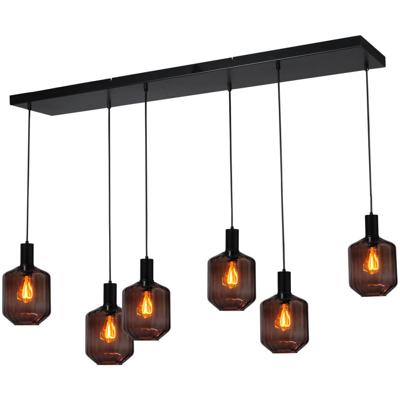Masterlight 6-lichts hanglamp - zwart -Porto met Jagger red glazen - 2711-05-05-130-25-69