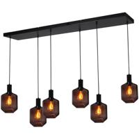 Masterlight 6-lichts hanglamp - zwart -Porto met Jagger red glazen - 2711-05-05-130-25-69