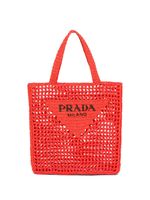 Prada sac cabas en raphia à plaque logo - Orange - thumbnail