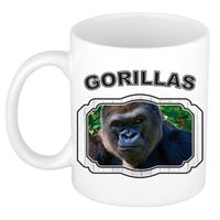 Dieren stoere gorilla beker - gorillas/ gorilla apen mok wit 300 ml - thumbnail