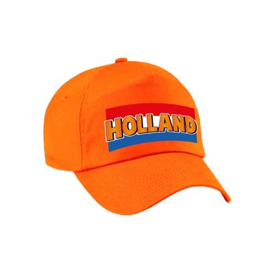 Holland supporter petje - baseballcap - voor kinderen - oranje - met Nederlandse vlag - supporters Holland supporter petje - baseballcap - voor kinderen - oranje - met Nederlandse vlag - supporters