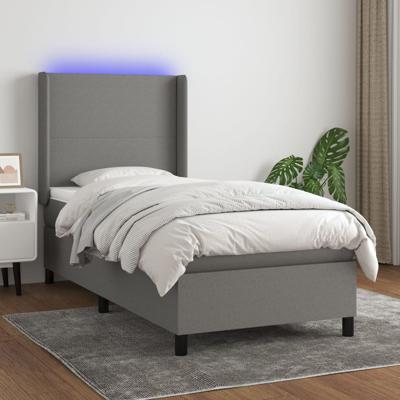 Boxspring met matras en LED stof donkergrijs 90x190 cm