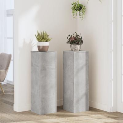 Plantenstandaards 2 st 25x25x80 cm bewerkt hout betongrijs