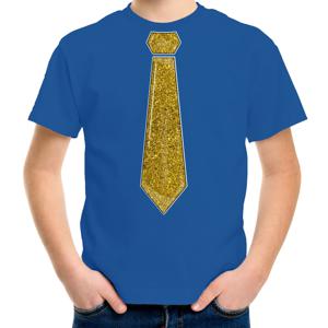 Verkleed t-shirt voor kinderen - glitter stropdas - blauw - jongen - carnaval/themafeest kostuum