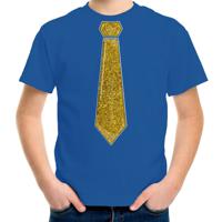 Verkleed t-shirt voor kinderen - glitter stropdas - blauw - jongen - carnaval/themafeest kostuum