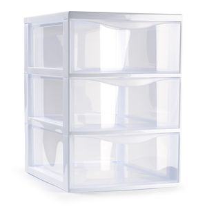 Ladeblokje/bureau organizer met 3x lades - transparant/wit - L18 x B25 x H25 cm - plastic