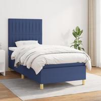Boxspring met matras stof blauw 90x200 cm