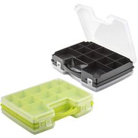 Forte Plastics - 4x Opberg vakjes doos/Sorteerbox - 21-vaks kunststof - 28 x 21 x 6 cm - zwart/groen - Opbergbox - thumbnail