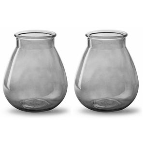 2x Stuks Bloemenvazen druppel vorm type - smoke grijs/transparant glas - H17 x D14 cm