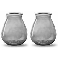 2x Stuks Bloemenvazen druppel vorm type - smoke grijs/transparant glas - H17 x D14 cm