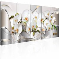 Schilderij - Orchideeën in Bloem , wit zilver look , 5 luik - thumbnail