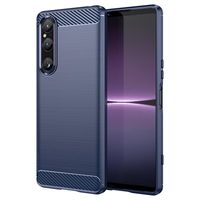 Sony Xperia 1 V Geborsteld TPU Hoesje - Koolstofvezel - Blauw