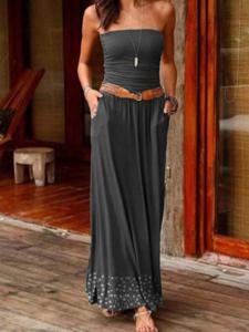 Womens Summer Strapless Boho Plain Knitting Dress