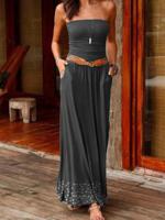 Womens Summer Strapless Boho Plain Knitting Dress - thumbnail