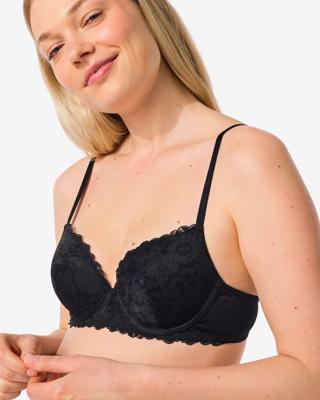 HEMA Voorgevormde bh met kant met beugel zwart (zwart)