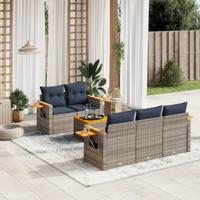 6-delige Loungeset met kussens poly rattan grijs