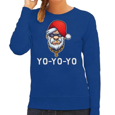 Gangster / rapper Santa foute Kerstsweater / outfit blauw voor dames Gangster / rapper Santa foute Kerstsweater / outfit blauw voor dames