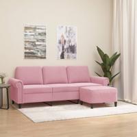 Driezitsbank met voetenbank 180 cm fluweel roze