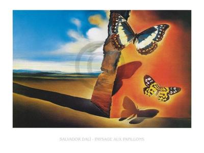 Kunstdruk Salvador Dali - Paysage aux Papillons 80x60cm