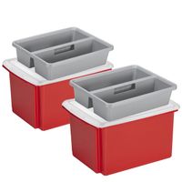 Sunware 2x opslagboxen kunststof 32 liter rood 45 x 36 x 24 cm met deksel en organiser tray - thumbnail