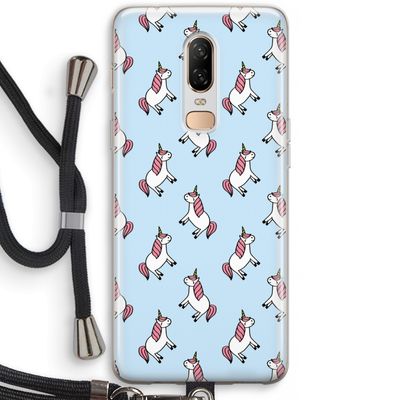 Eenhoorns overal: OnePlus 6 Transparant Hoesje met koord