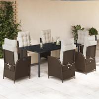 7-delige Tuinset met kussens poly rattan bruin