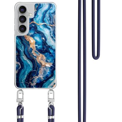 Samsung Galaxy S25 FE hoesje met donkerblauw koord - Ocean marble
