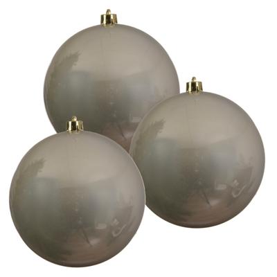 Decoris Kerstbal - 3x - licht parel/champagne - groot - 20 cm - kunststof - glans
