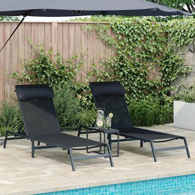 Ligstoelen met tafel 3 pcs Zwart en antraciet 197 x 54 x 86 cm