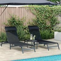 Ligstoelen met tafel 3 pcs Zwart en antraciet 197 x 54 x 86 cm