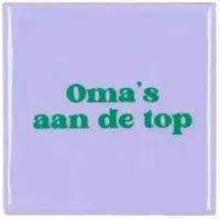 Daan Kromhout Design tegeltje keramiek oma&apos;s aan de top 10x10cm paars