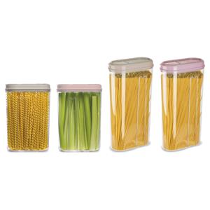 Voedselcontainers set - 4 stuks - beige/licht roze - 2350ml en 1500ml - kunststof - voorraadpot