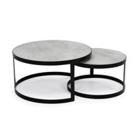 Salontafelset 'Saar' rond 80 en 60cm, kleur zwart / beton