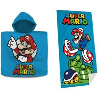 Super Mario Set bad cape/poncho en strand/badlaken - voor kinderen - Badcapes - thumbnail