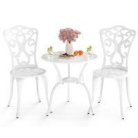 3-DELIG Tuinmeubelset Aluminiumgietwerk Bistrotafel met 2 Stoelen Weerbestendige Balkonset Wit