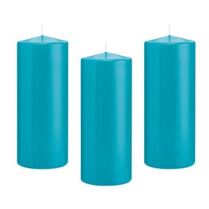 8x Turquoise blauwe cilinderkaarsen/stompkaarsen 8 x 20 cm 119 branduren