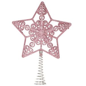 Kunststof kerstboom open ster piek glitter roze 20 cm   -