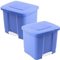 2x stuks dubbele afvalemmer/vuilnisemmer blauw 35 liter met deksel en pedaal