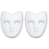 Grimeer masker DIY - 2x - wit - van kunststof - met elastiekje - volwassenen