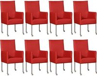 Set van 8 Rode leren moderne eetkamerstoelen Spark - poot rond rvs met wiel - Toledo Leer Ducati (rood leer)