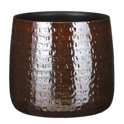 Mica Decorations - Plantenpot/bloempot - Keramiek - donkerbruin - D24/H21 cm