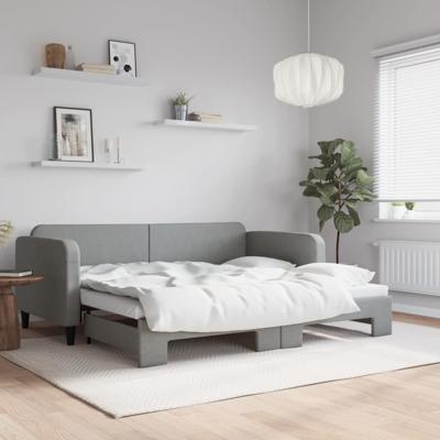 Slaapbank met onderschuifbed 90x190 cm stof lichtgrijs